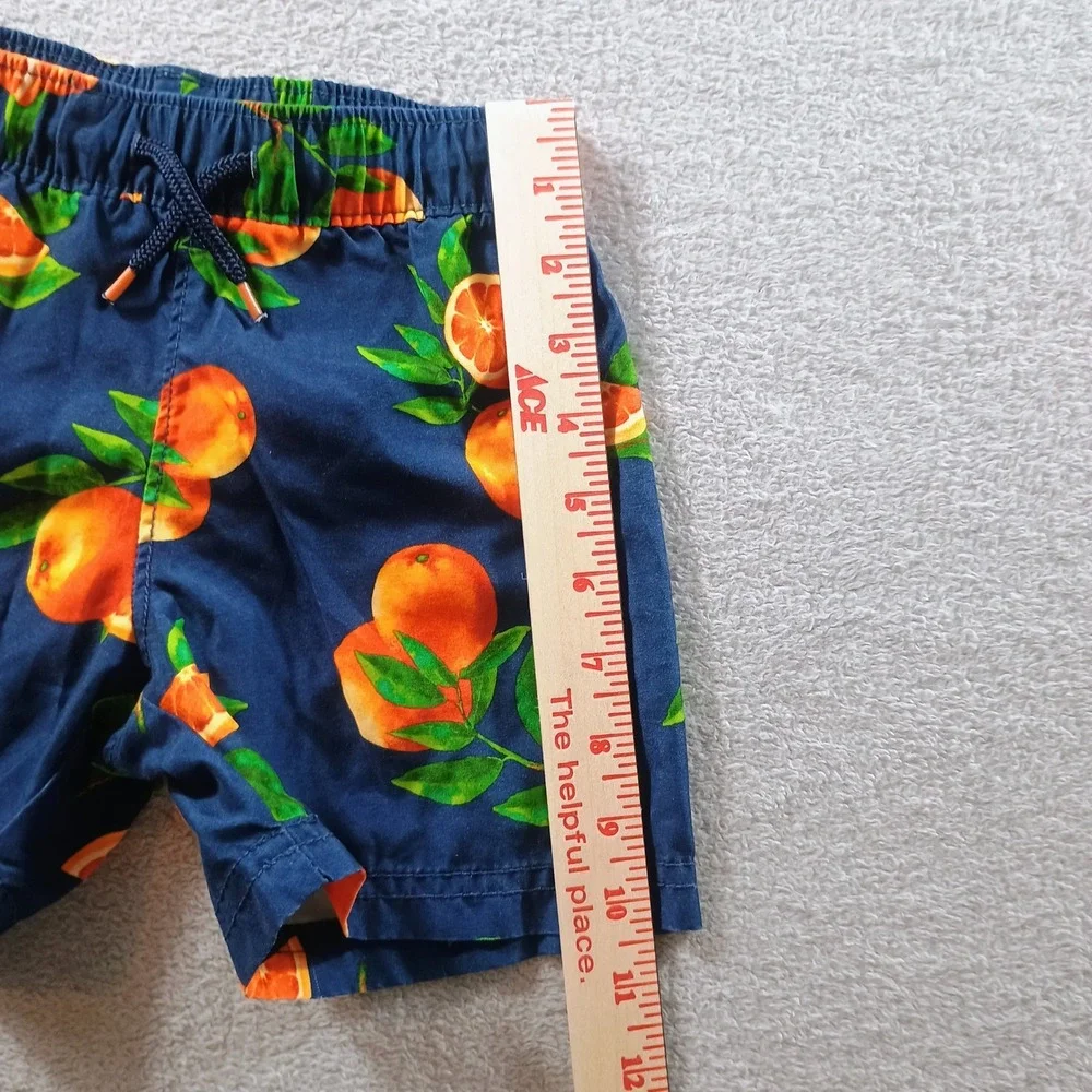Old Navy Boys Swim Trunks Navy Orange Fruit Print 3T Elastic Waist